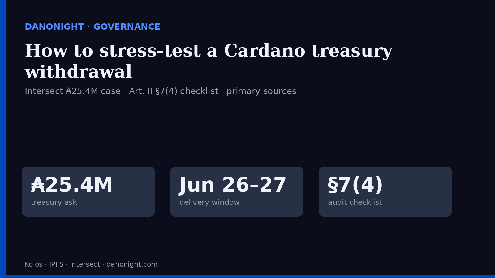 How to stress-test a Cardano treasury withdrawal in 2026 (Intersect ₳25.4M case)