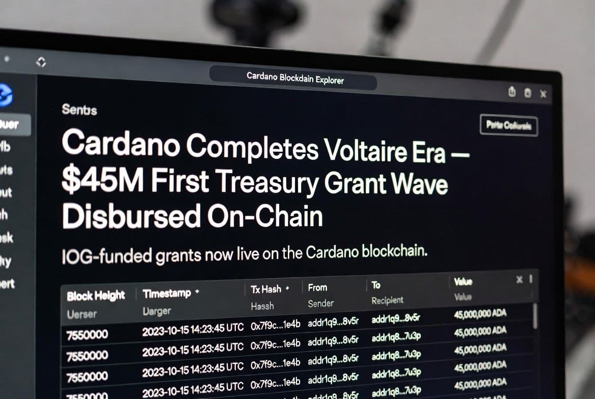 Cardano Completes Voltaire Era — $45M First Treasury Grant Wave Disbursed On-Chain